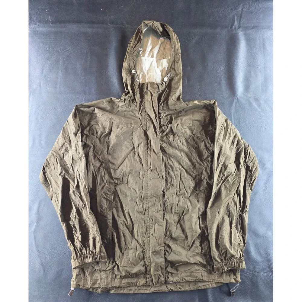 LL Bean Mens Olive Green Ripstop Nylon Hooded Rain Jacket Windbreaker 0ALB6
